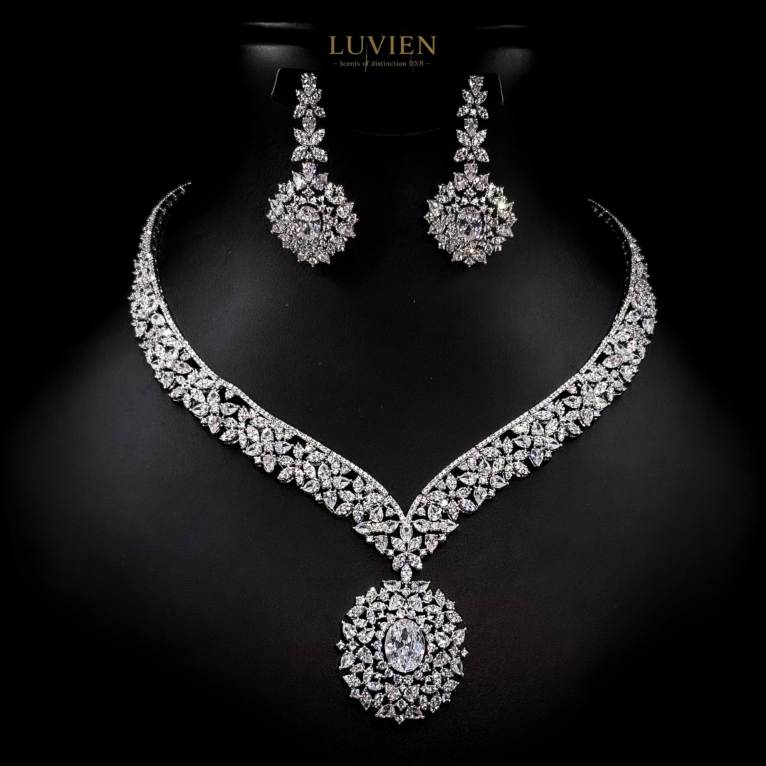 Luvien Bloom Elisse Luxury Bridal Jewelry Set Rhodium Plated Zirconia Wedding Set