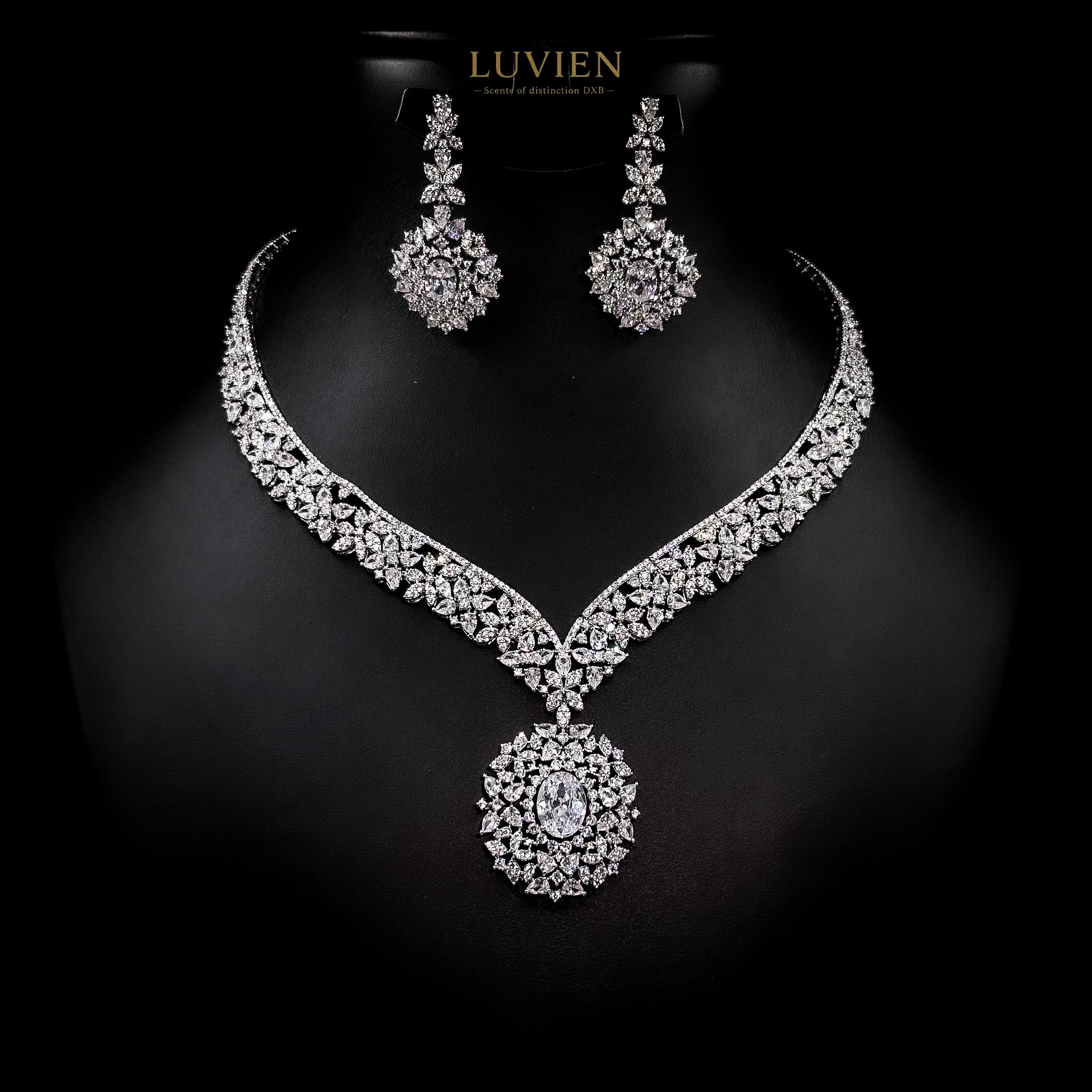 Luvien Bloom Elisse Luxury Bridal Jewelry Set Rhodium Plated Zirconia Wedding Set