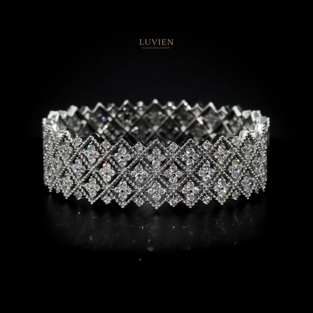 Luvien Bloom Mehreen Luxury Jewelry Set Rhodium Plated Zirconia Bangle & Ring (Size 8)