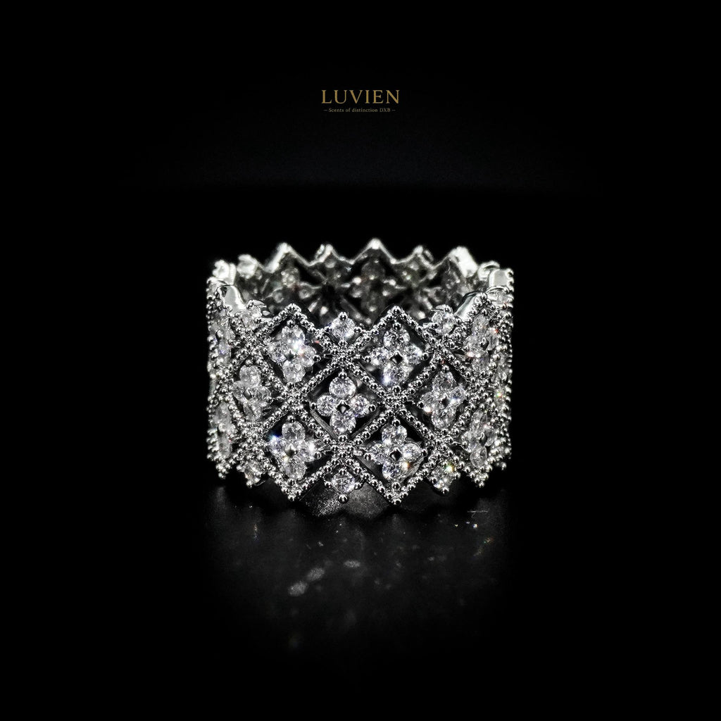 Luvien Bloom Mehreen Luxury Jewelry Set Rhodium Plated Zirconia Bangle & Ring (Size 8)