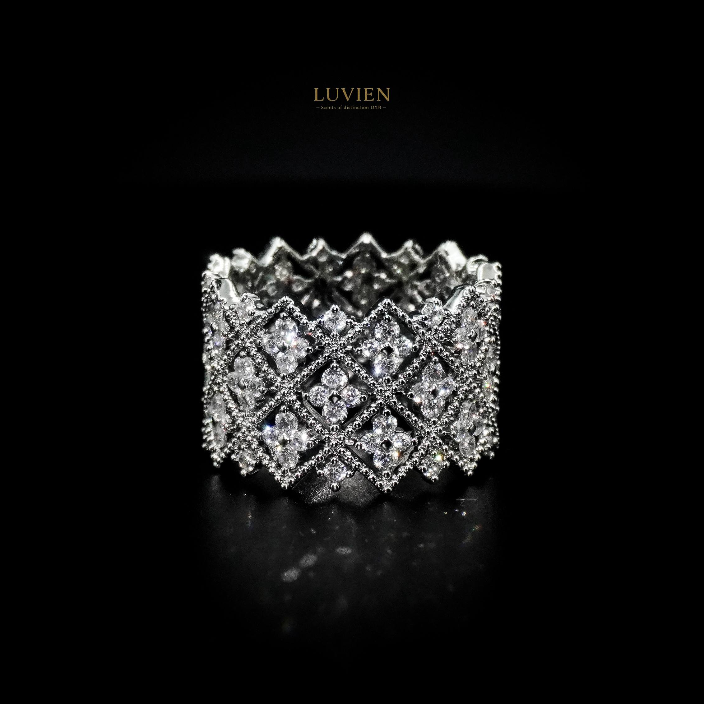 Luvien Bloom Mehreen Luxury Jewelry Set Rhodium Plated Zirconia Bangle & Ring (Size 8)