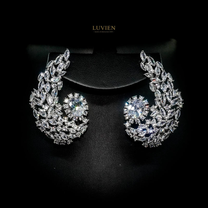 Luvien Bloom Gianna Statement Earrings Rhodium Plated High-Brilliance Zirconia Ear Cuffs