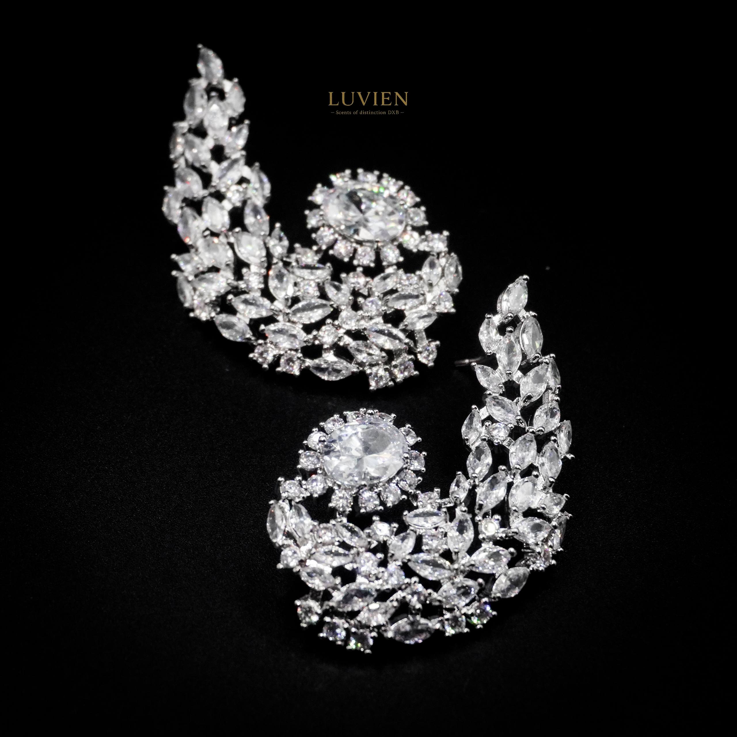 Luvien Bloom Gianna Statement Earrings Rhodium Plated High-Brilliance Zirconia Ear Cuffs