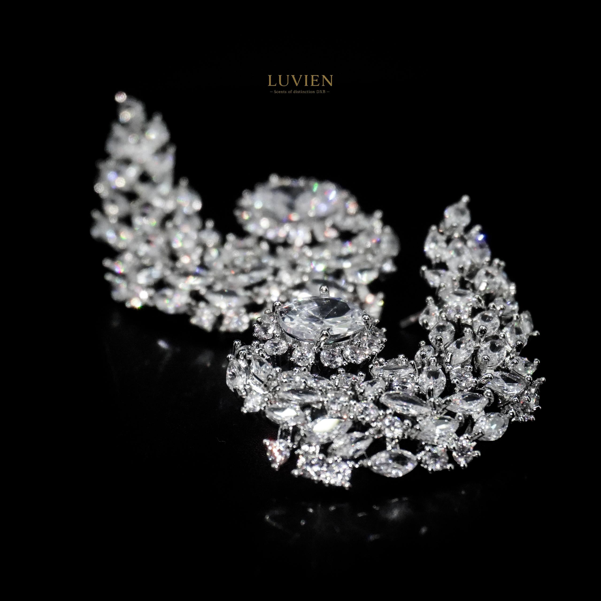 Luvien Bloom Gianna Statement Earrings Rhodium Plated High-Brilliance Zirconia Ear Cuffs