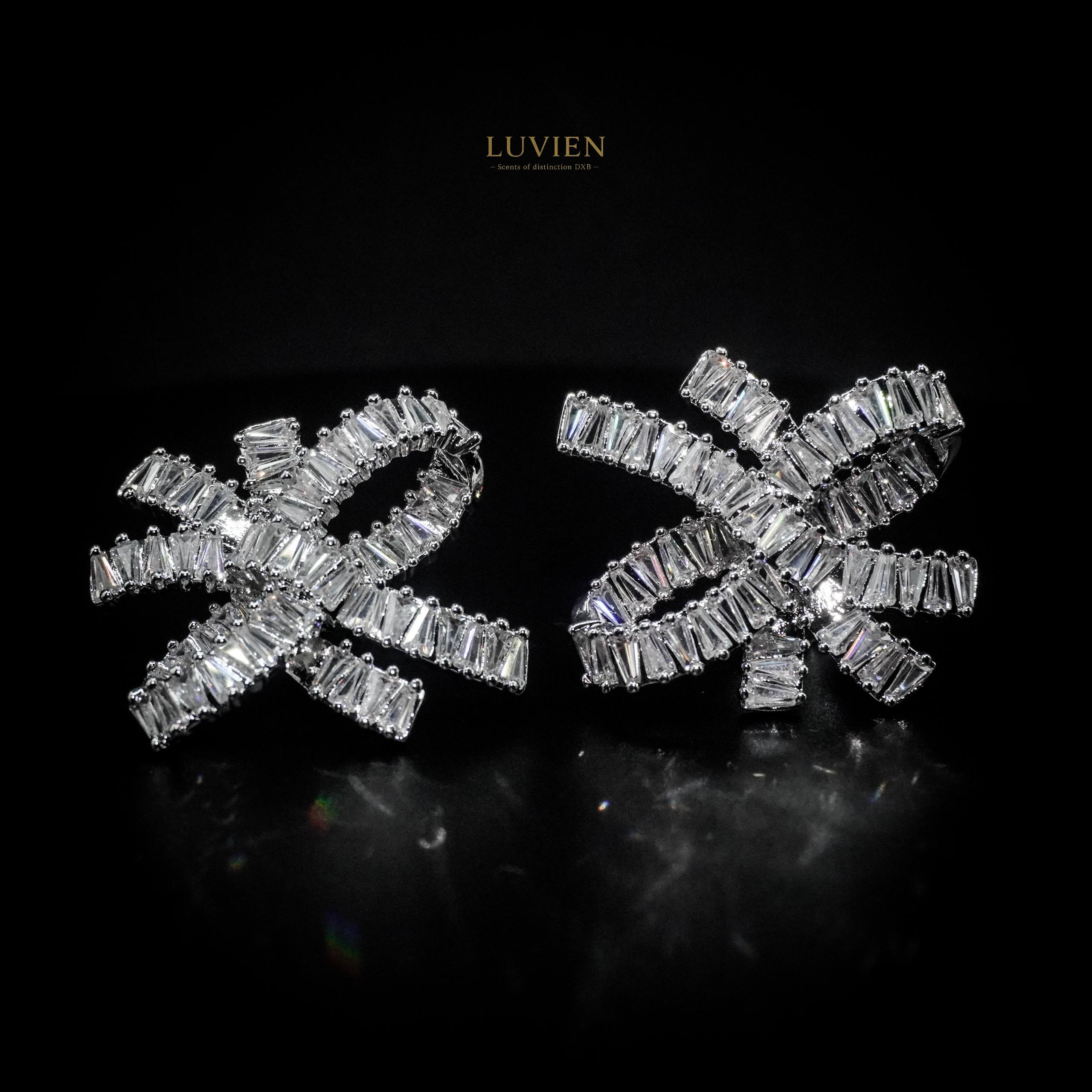 Luvien Bloom Chiara Luxury Bow Earrings Rhodium Plated Baguette Zirconia Studs
