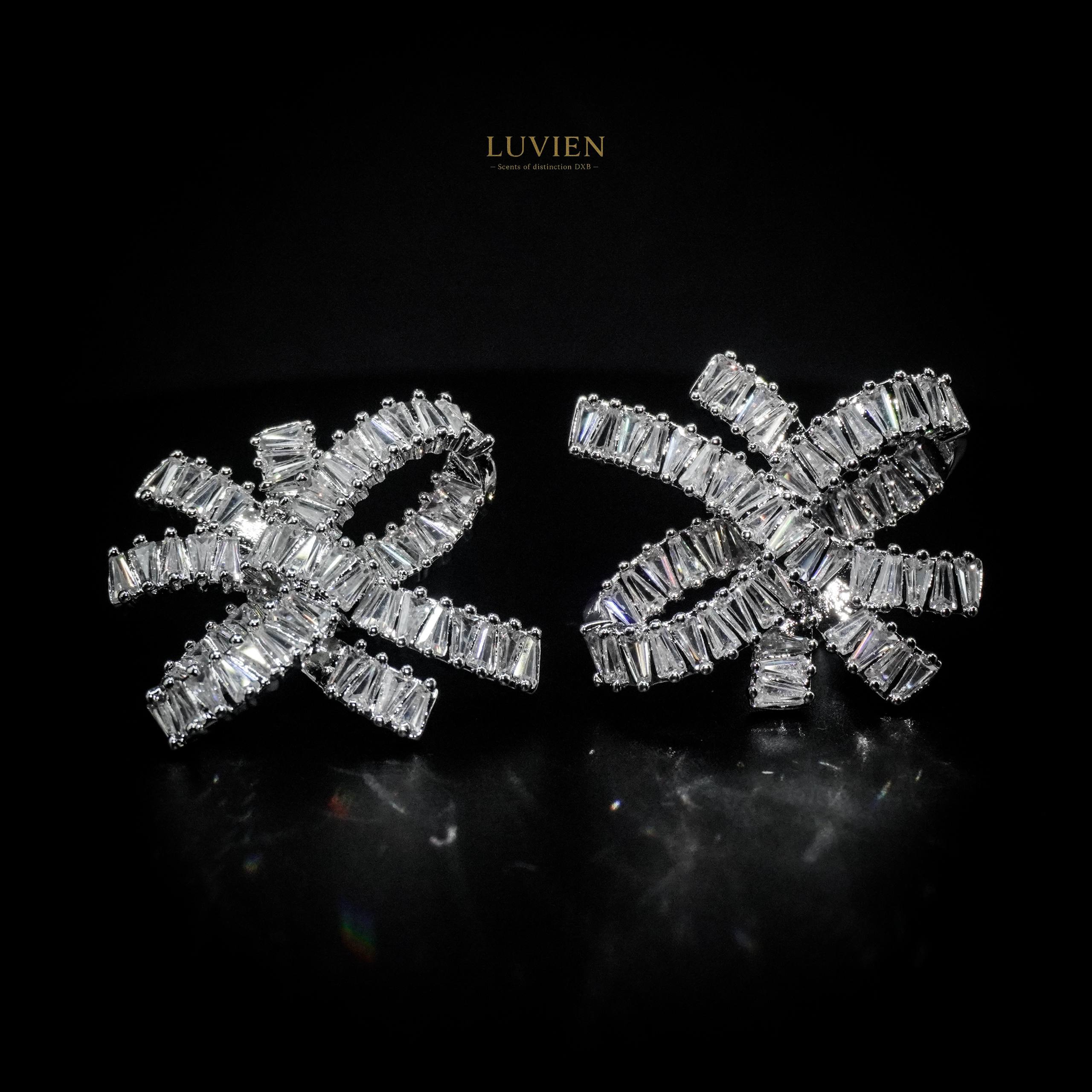 Luvien Bloom Chiara Luxury Bow Earrings Rhodium Plated Baguette Zirconia Studs