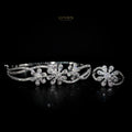 Luvien Bloom Selene Luxury Jewelry Set Rhodium Plated Zirconia Floral Bangle & Ring