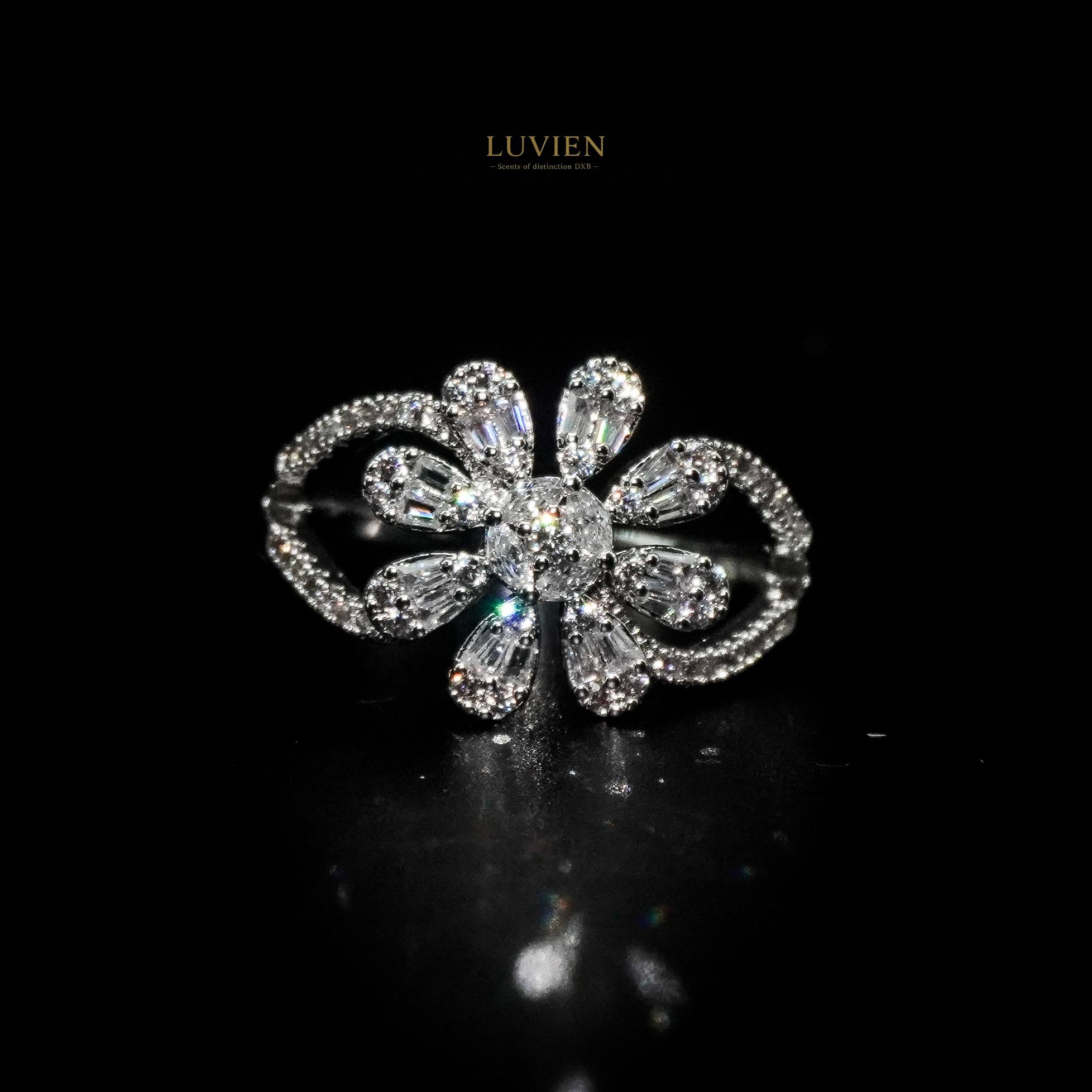 Luvien Bloom Selene Luxury Jewelry Set Rhodium Plated Zirconia Floral Bangle & Ring