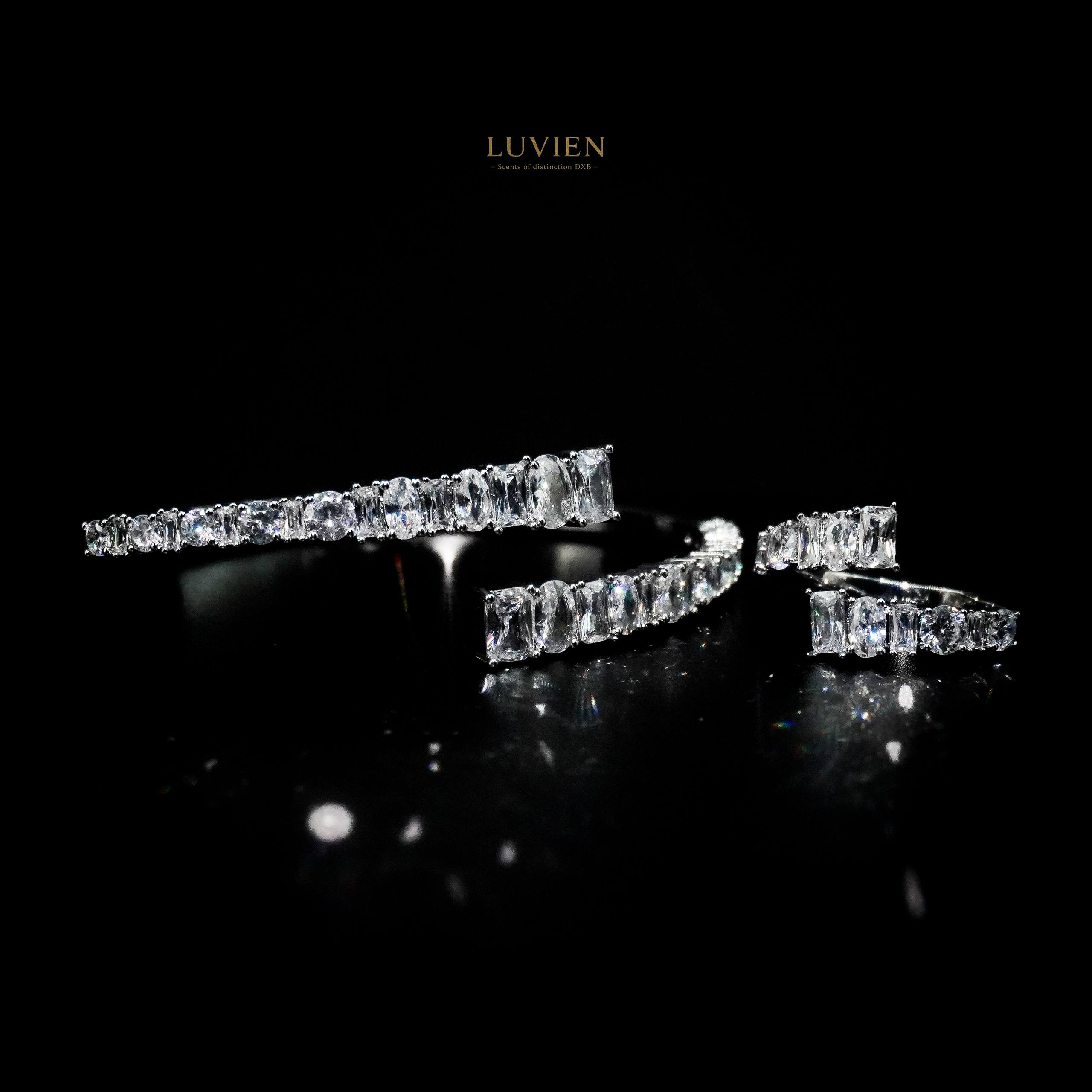 Luvien Bloom Artemis Luxury Jewelry Set Rhodium Plated Bypass Bangle & Ring