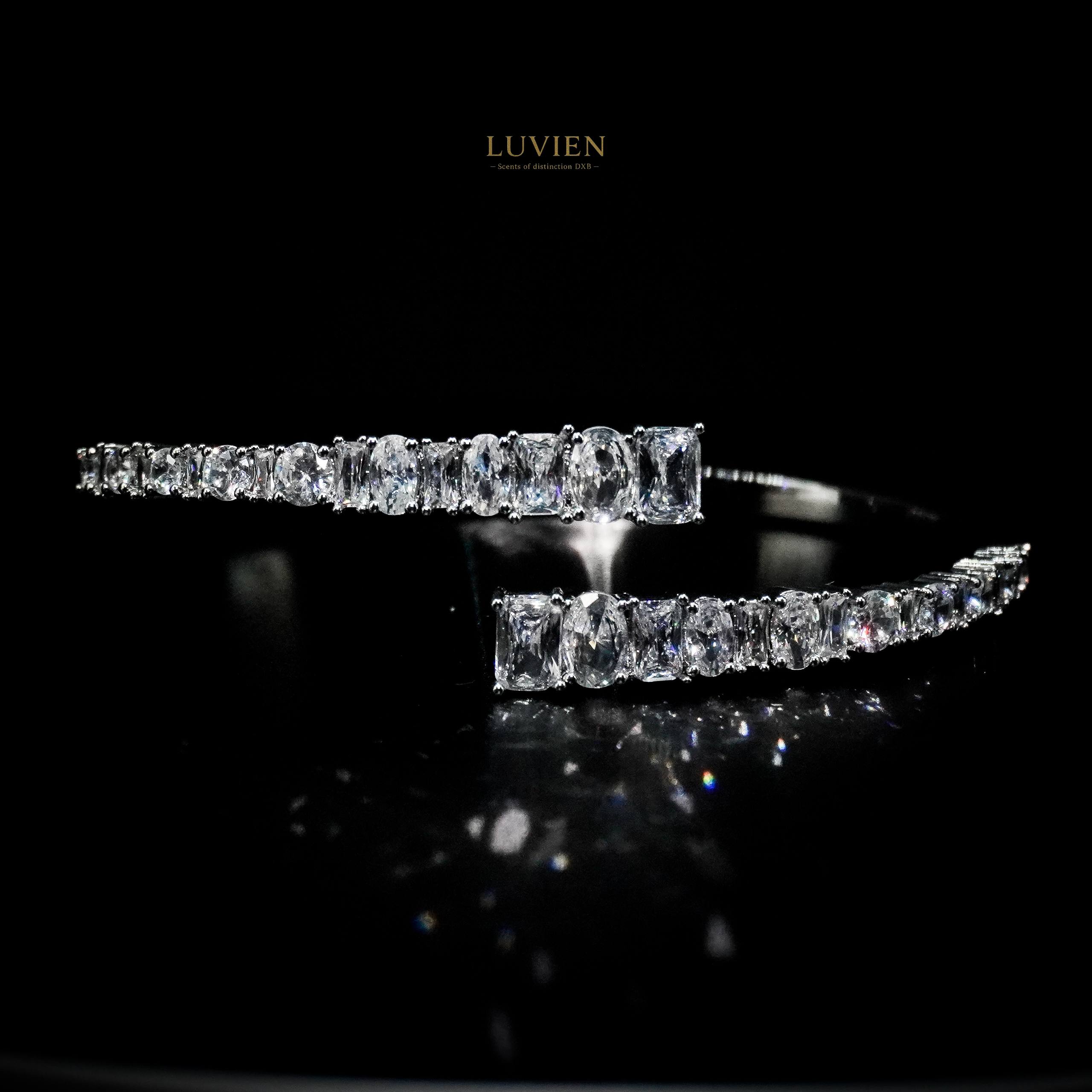 Luvien Bloom Artemis Luxury Jewelry Set Rhodium Plated Bypass Bangle & Ring