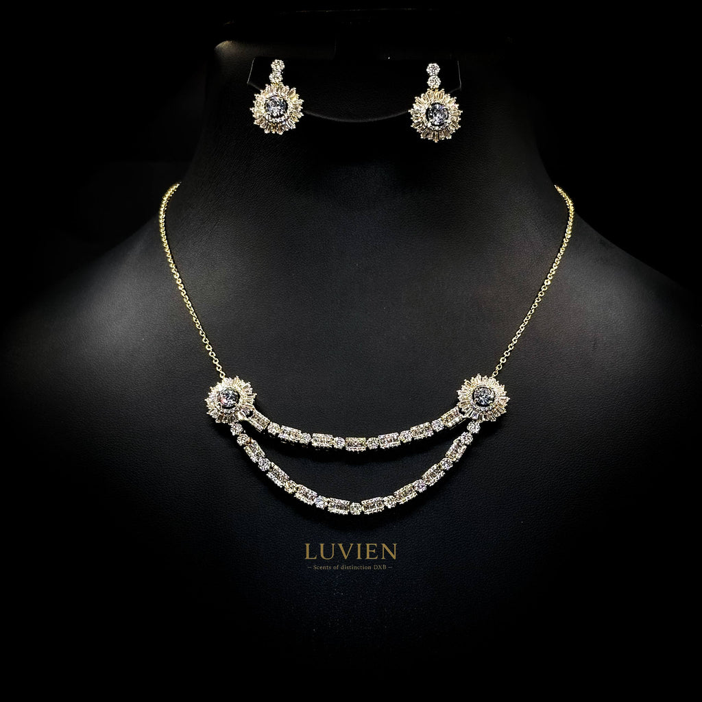 Luvien Bloom Athena Golden Luxury Bridal Jewelry Set Rhodium Plated Zirconia Petite Suite