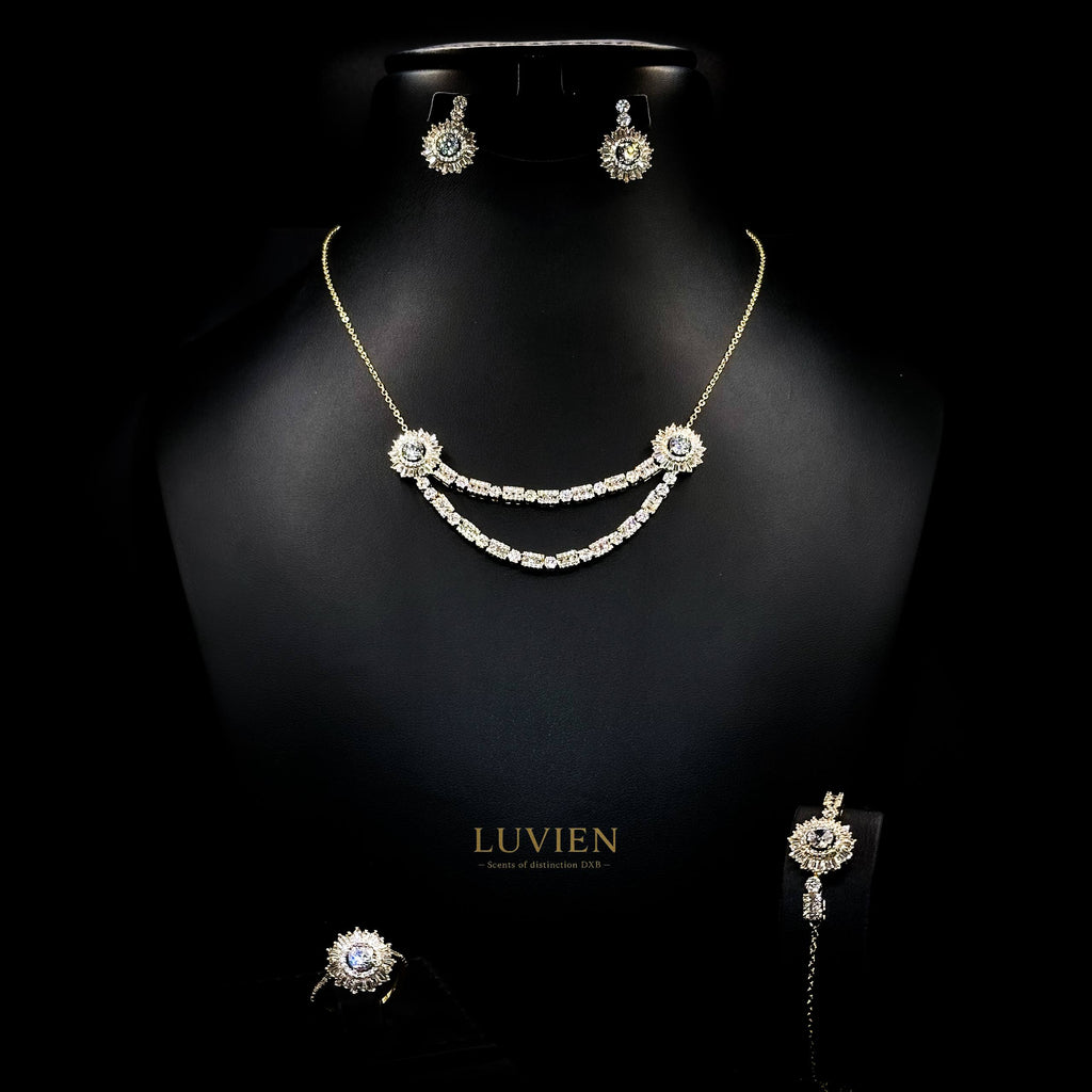 Luvien Bloom Athena Golden Luxury Bridal Jewelry Set Rhodium Plated Zirconia Petite Suite
