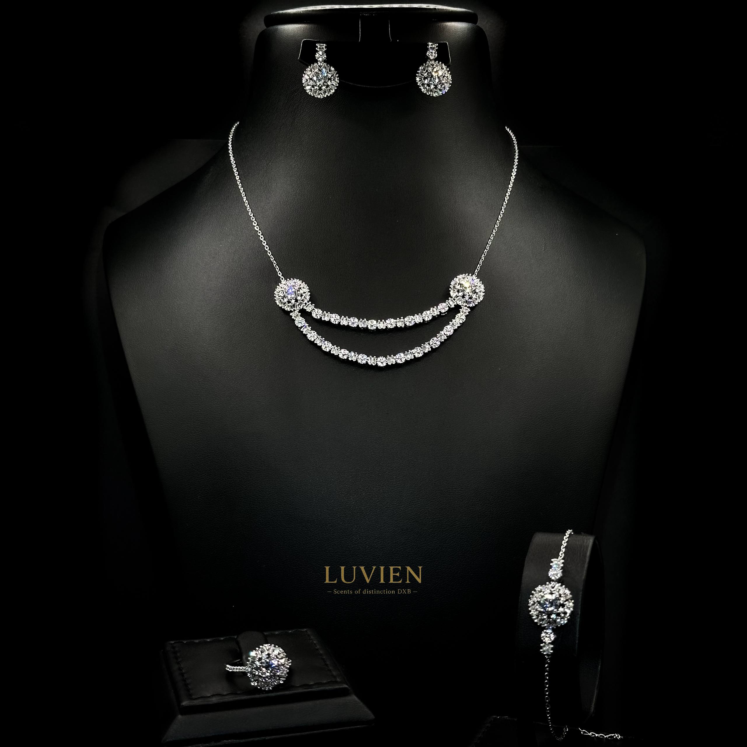 Luvien Bloom Athena Silver White Luxury Bridal Jewelry Set Rhodium Plated Zirconia Petite Suite