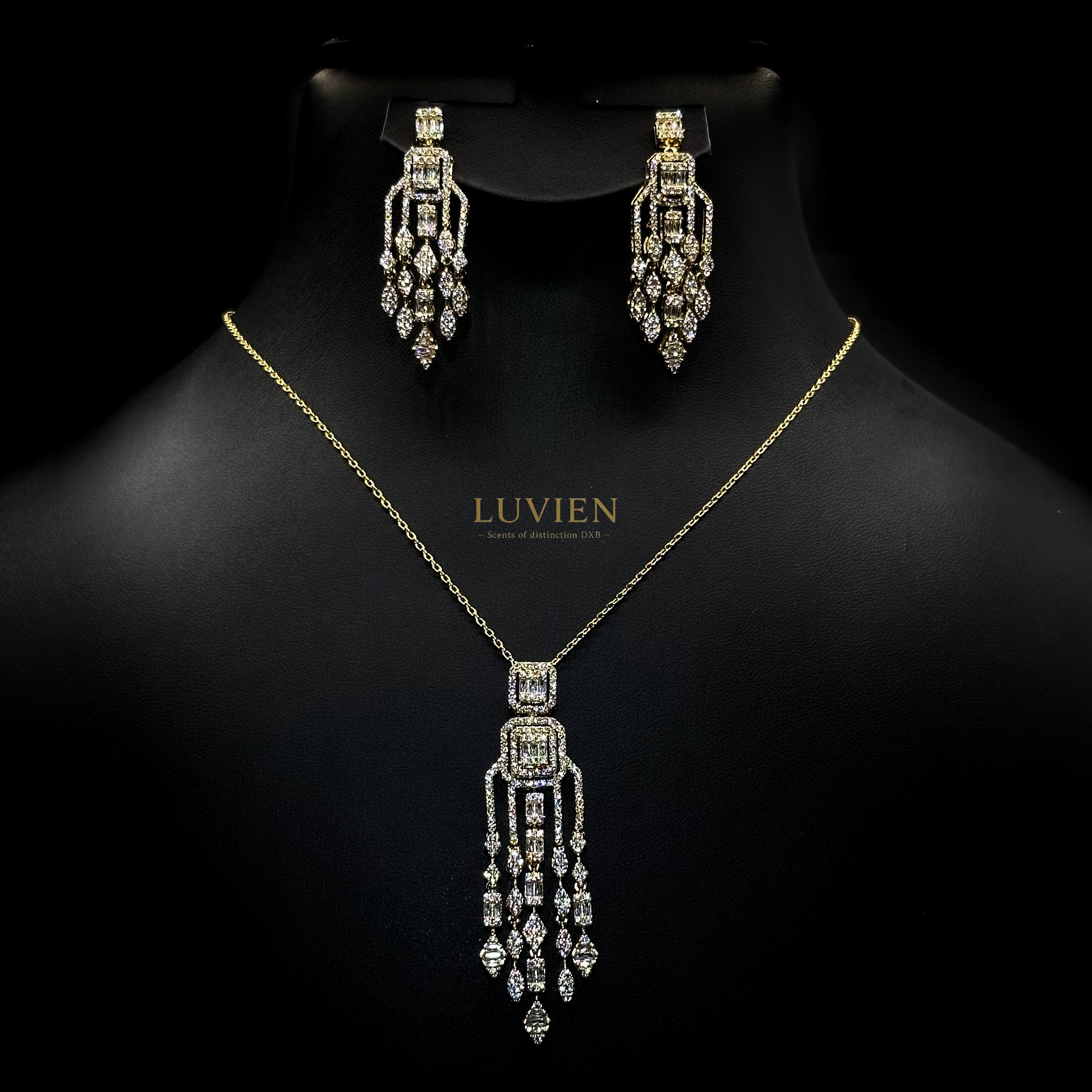 Luvien Bloom Hestia Luxury Bridal Jewelry Set 18K Gold Plated Zirconia Art Deco Suite