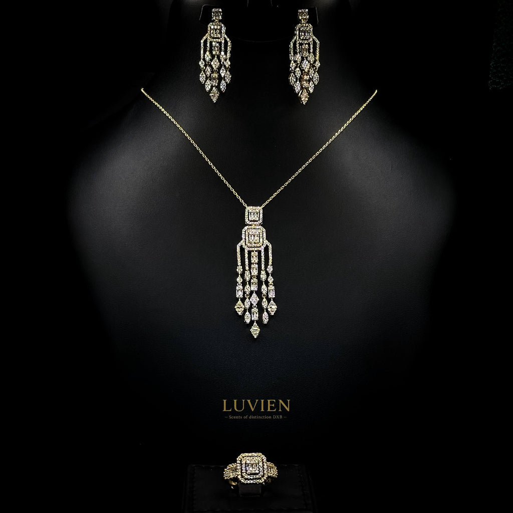 Luvien Bloom Hestia Luxury Bridal Jewelry Set 18K Gold Plated Zirconia Art Deco Suite