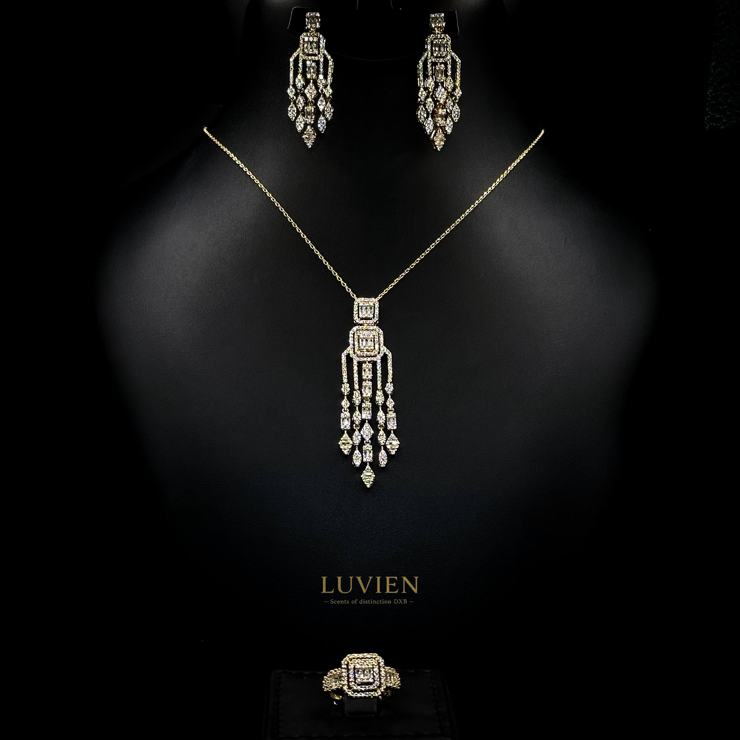 Luvien Bloom Hestia Luxury Bridal Jewelry Set 18K Gold Plated Zirconia Art Deco Suite