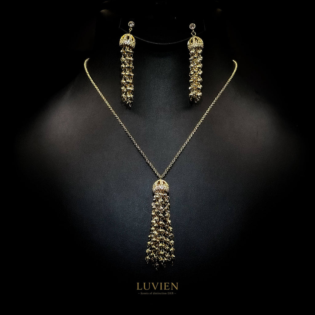 Luvien Bloom Estia Luxury Jewelry Set Gold Plated Long Tassel Necklace & Earrings
