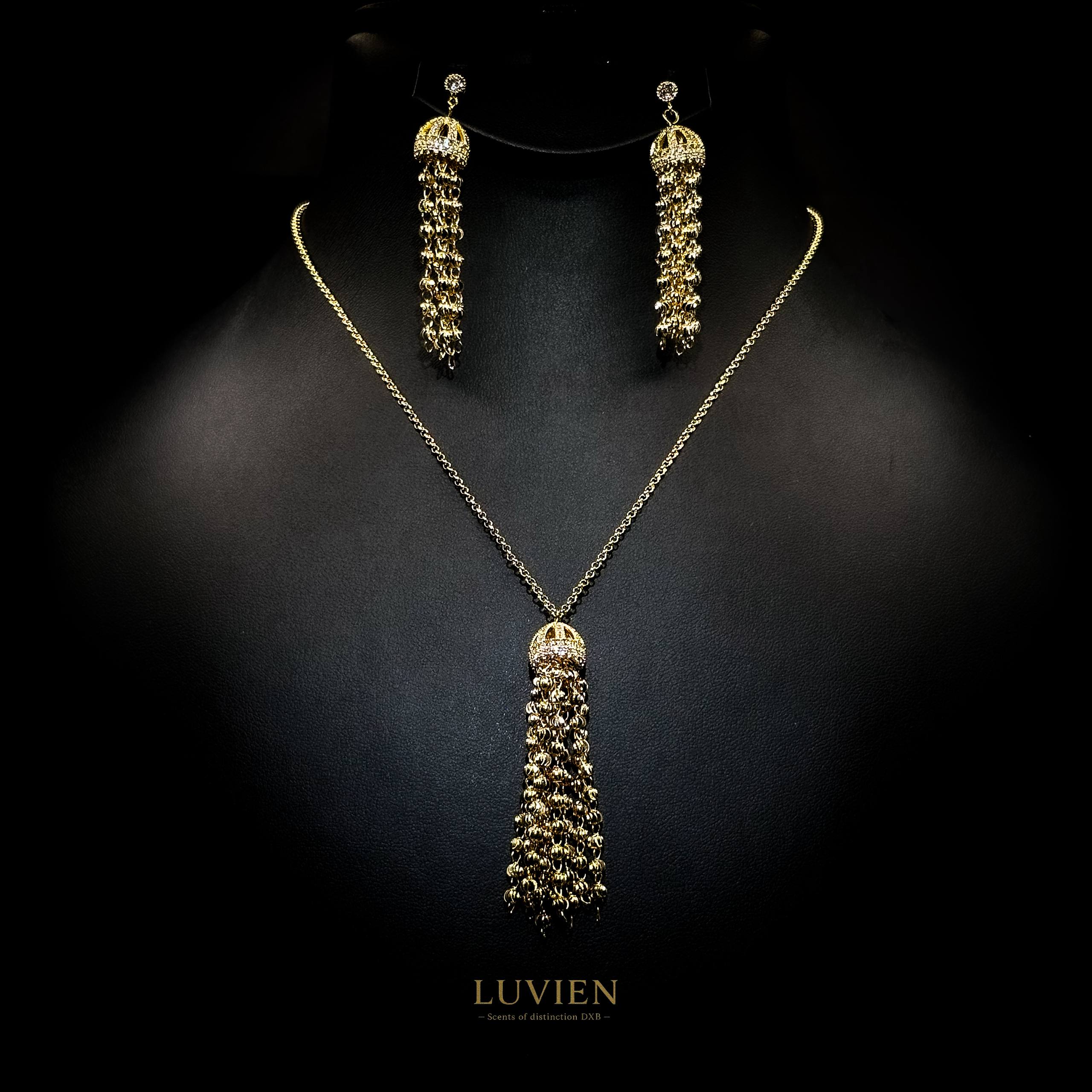 Luvien Bloom Estia Luxury Jewelry Set Gold Plated Long Tassel Necklace & Earrings
