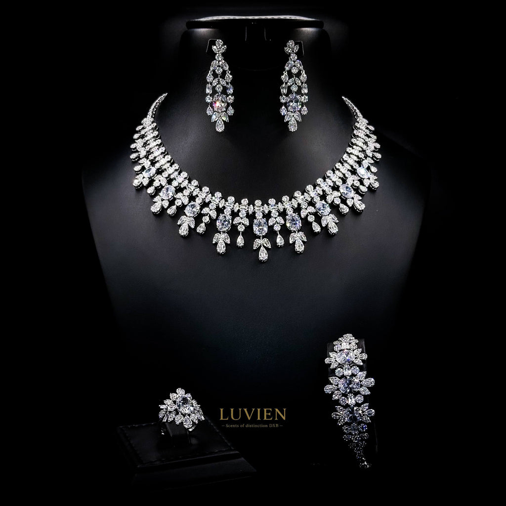 Luvien Bloom Gaia Celestial White Rhodium Plated Zirconia Bridal Full Set