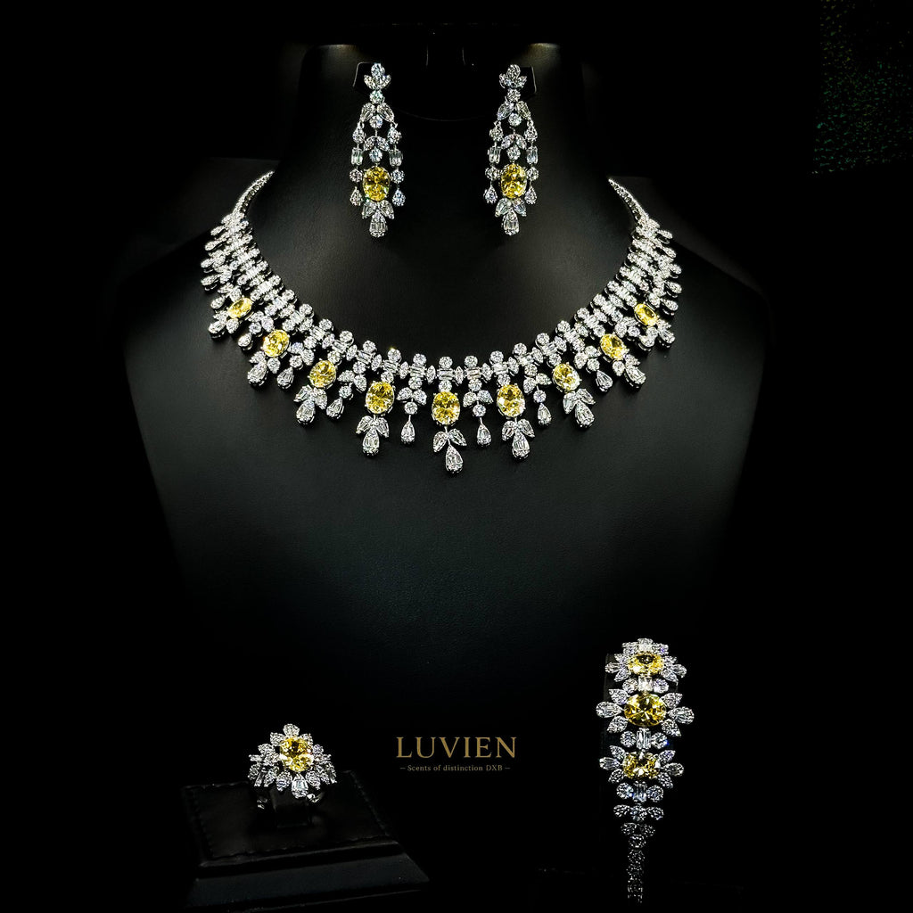 Luvien Bloom Gaia Solar Canary Rhodium Plated Zirconia Bridal Full Set