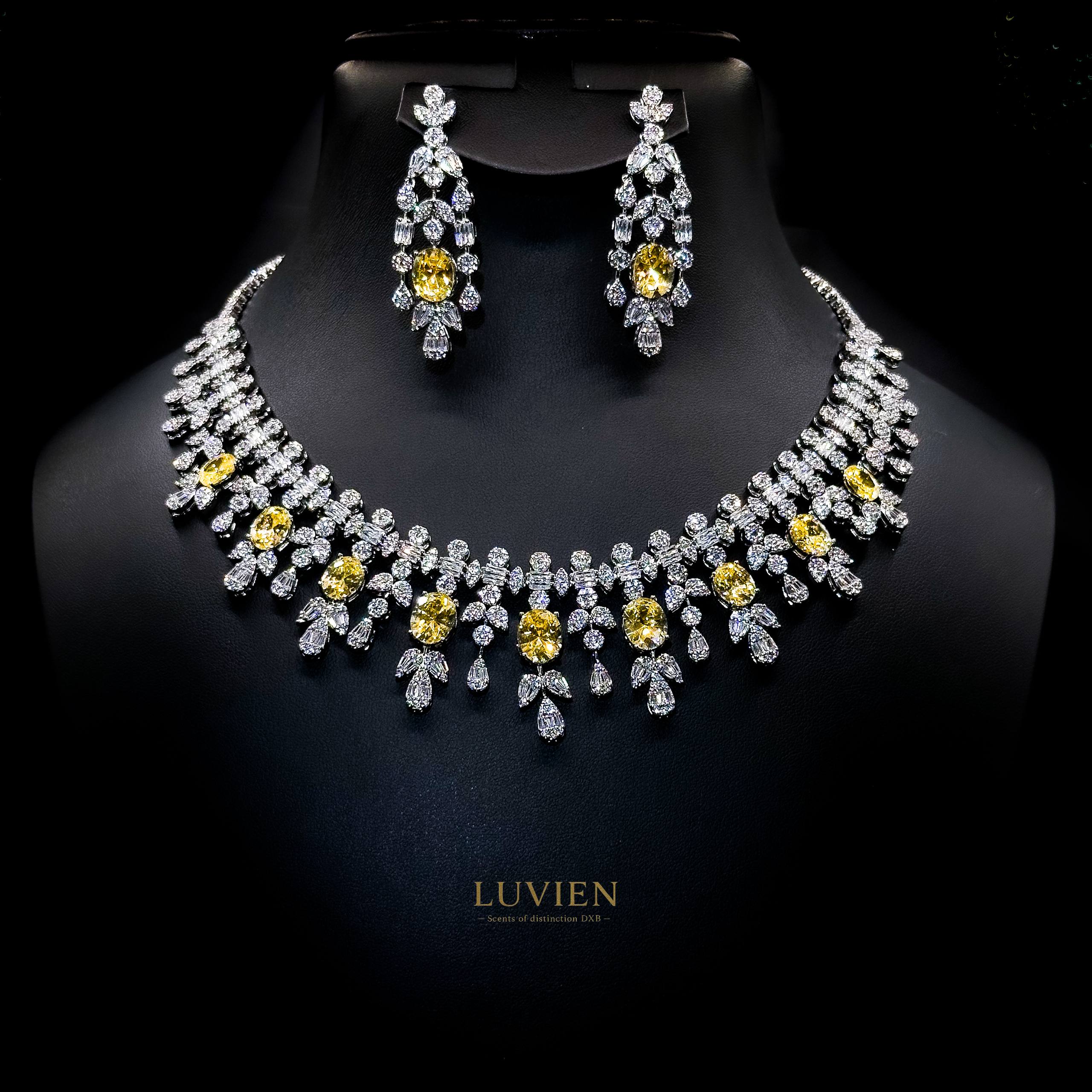 Luvien Bloom Gaia Solar Canary Rhodium Plated Zirconia Bridal Full Set