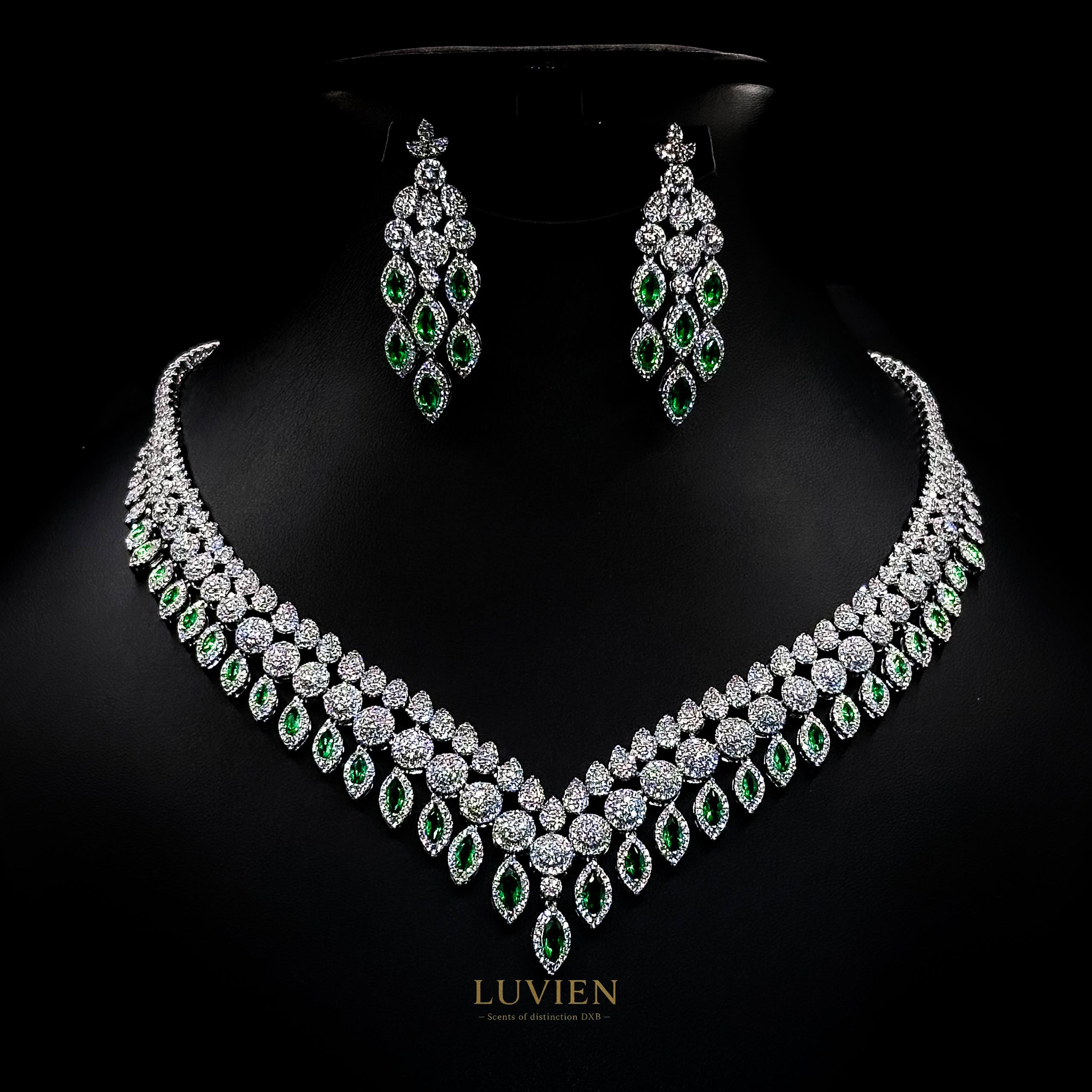Luvien Bloom Themis Emerald Majesty Rhodium Plated Zirconia Bridal Full Set