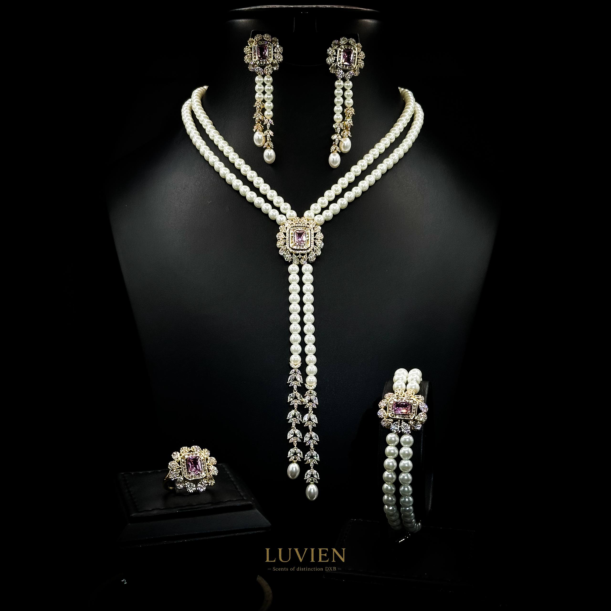 Luvien Selene Rose Pearl Zirconia & Pearl Bridal Full Set