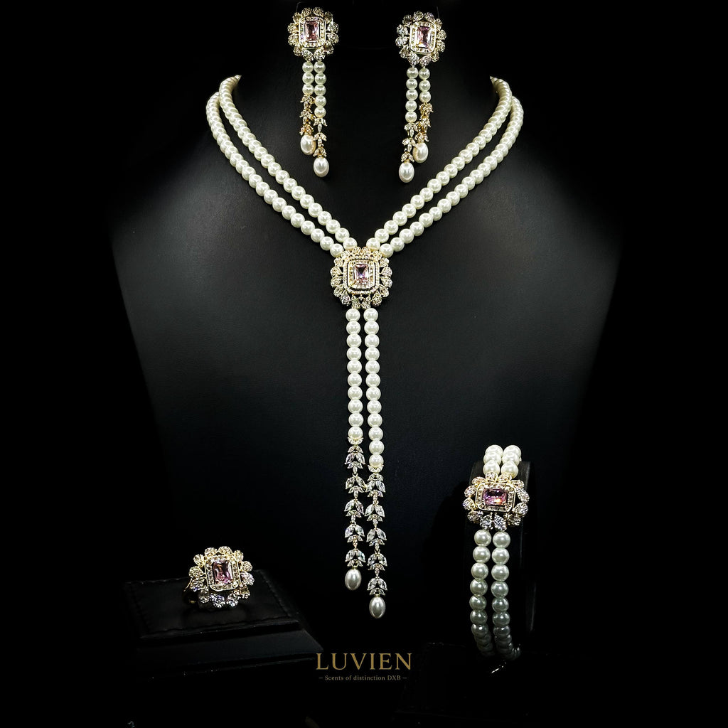 طقم زفاف كامل من لوفين سيلين روز بيرل زركونيا ولؤلؤ