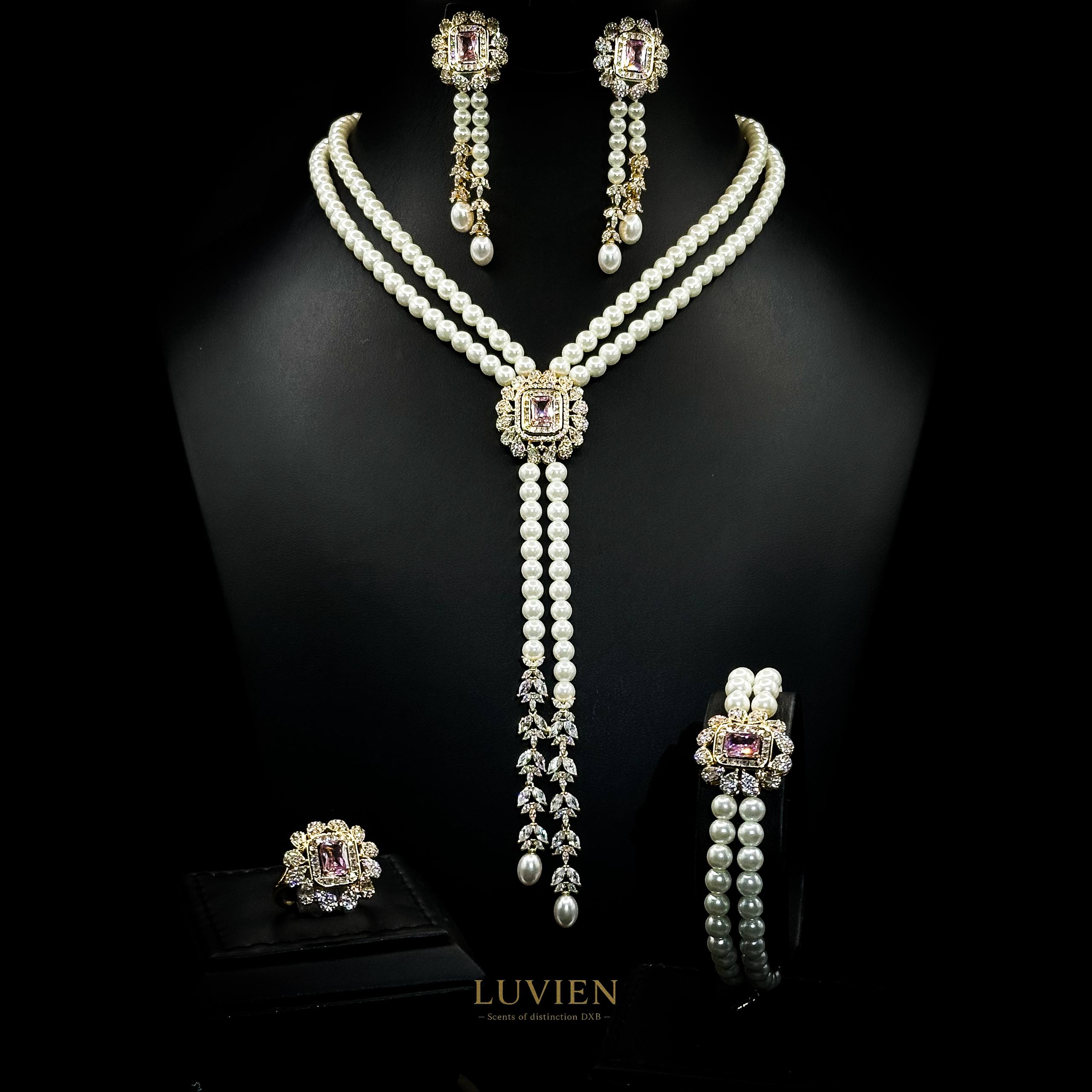 Luvien Selene Rose Pearl Zirconia & Pearl Bridal Full Set