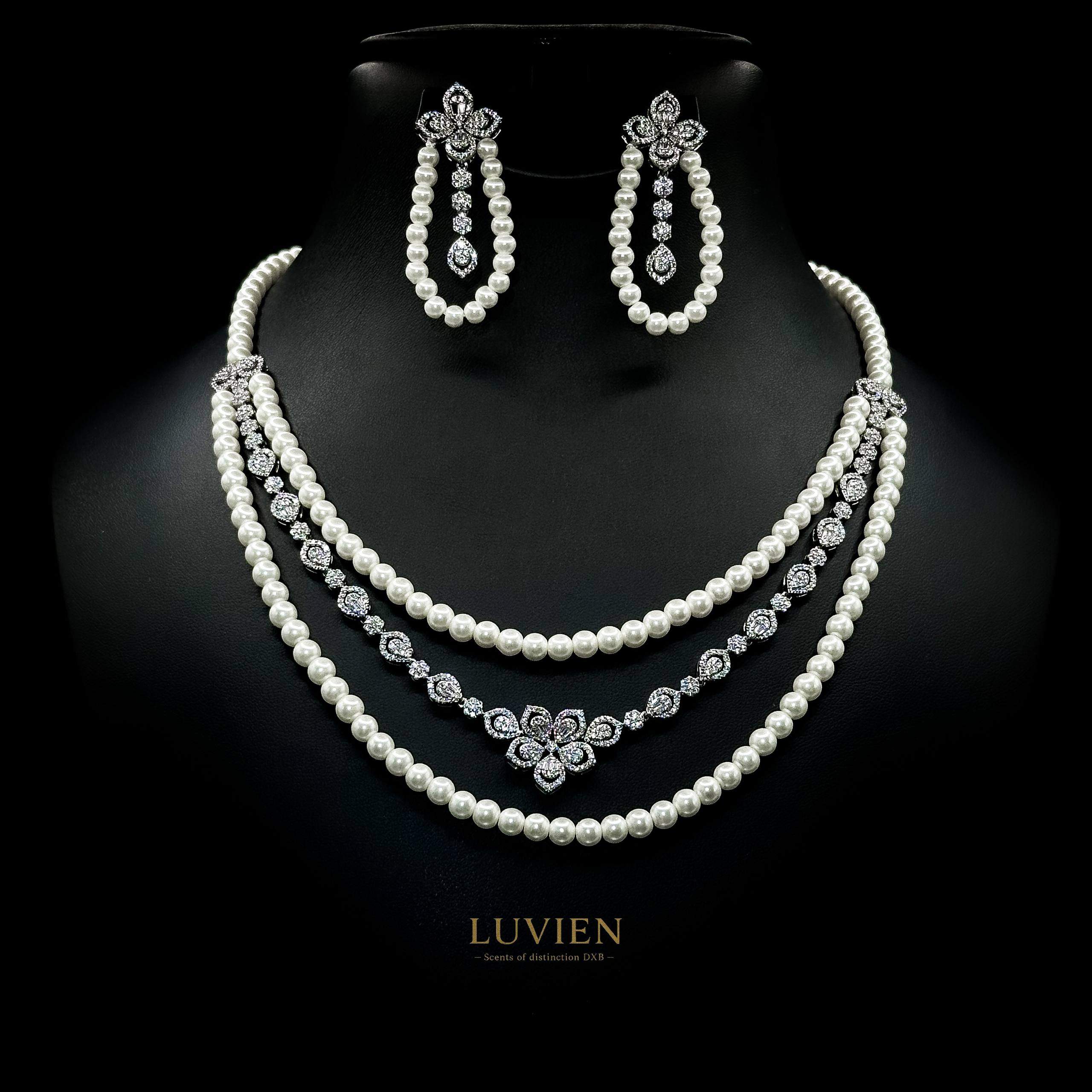 Luvien Loreta Pearl Bloom Zirconia & Pearl Bridal Full Set